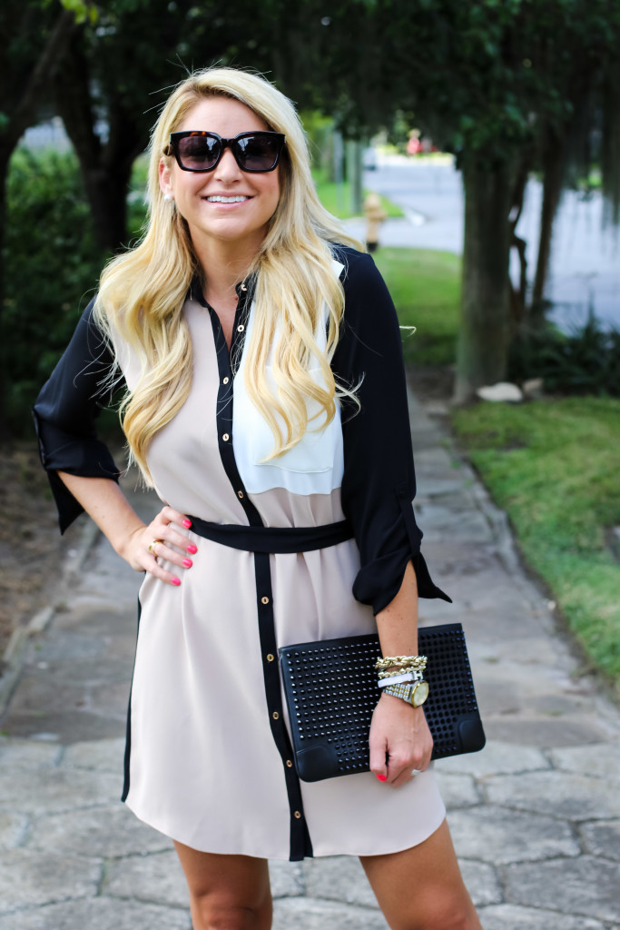 river island long sleeve shirt dress  with river island hels and spike bag-5