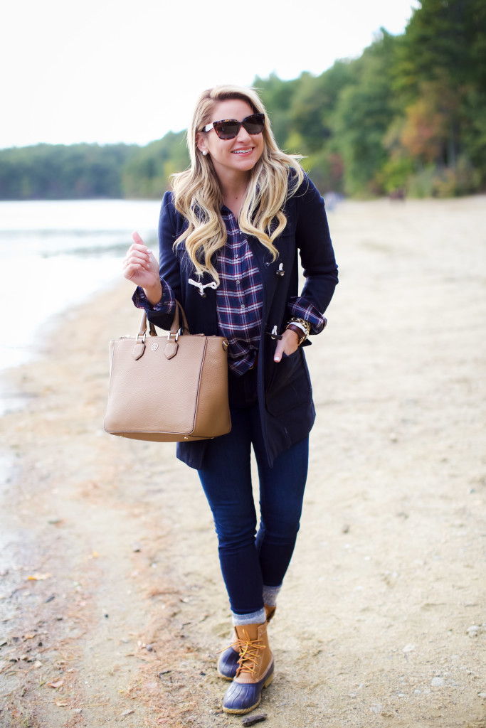 How to wear LL Bean Boot with Plaid Shirt and Toggle Coat New England Sweater Weather Fall Fashion-10