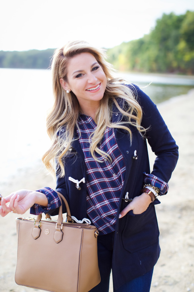 How to wear LL Bean Boot with Plaid Shirt and Toggle Coat New England Sweater Weather Fall Fashion-15