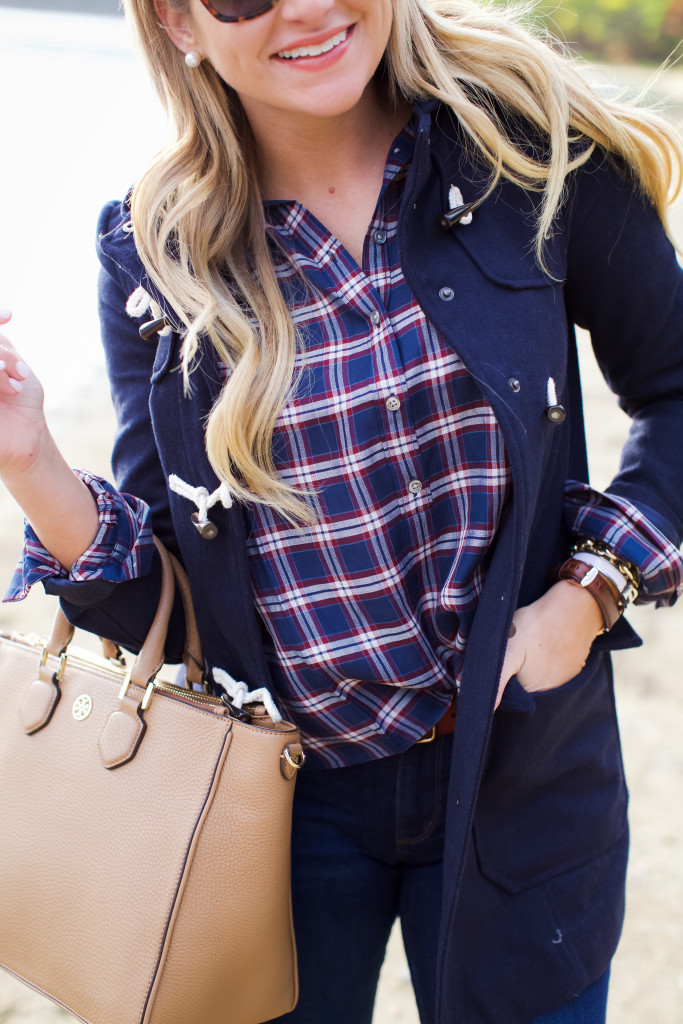 How to wear LL Bean Boot with Plaid Shirt and Toggle Coat New England Sweater Weather Fall Fashion-17