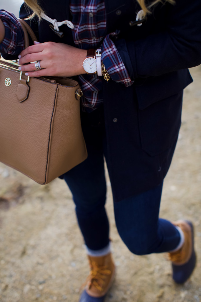 How to wear LL Bean Boot with Plaid Shirt and Toggle Coat New England Sweater Weather Fall Fashion-24