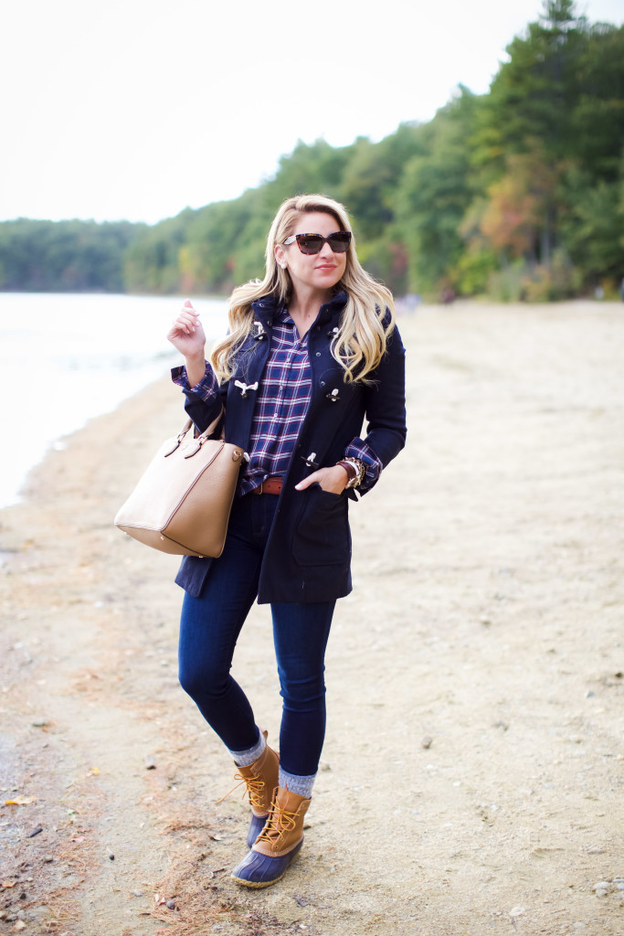 How to wear LL Bean Boot with Plaid Shirt and Toggle Coat New England Sweater Weather Fall Fashion-4