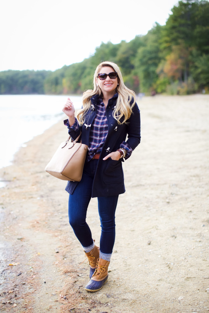 How to wear LL Bean Boot with Plaid Shirt and Toggle Coat New England Sweater Weather Fall Fashion-5