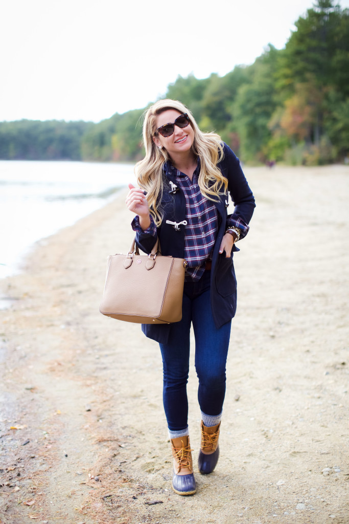 How to wear LL Bean Boot with Plaid Shirt and Toggle Coat New England Sweater Weather Fall Fashion-7