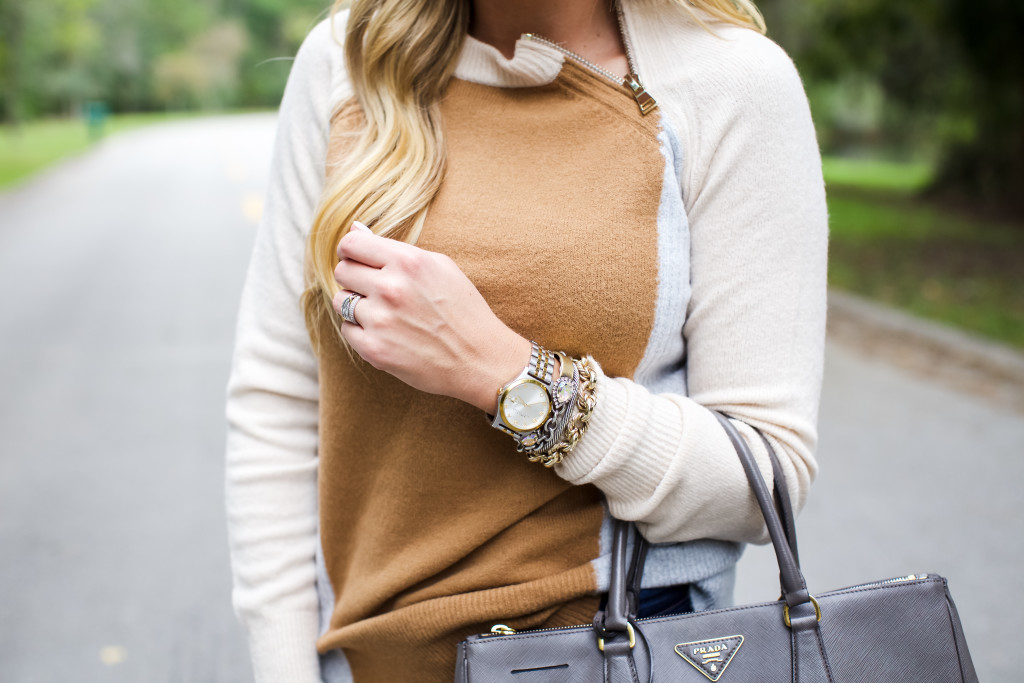 River Island Colorblock Sweater Prada Tote Prada Sunglasses_-12