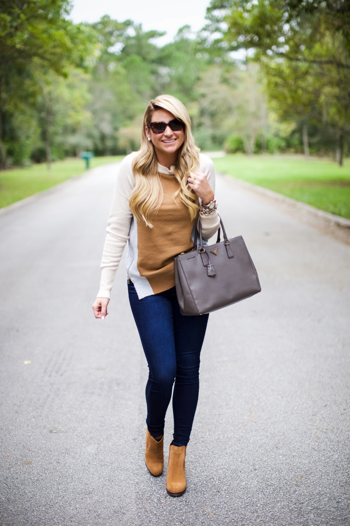 River Island Colorblock Sweater Prada Tote Prada Sunglasses_-3