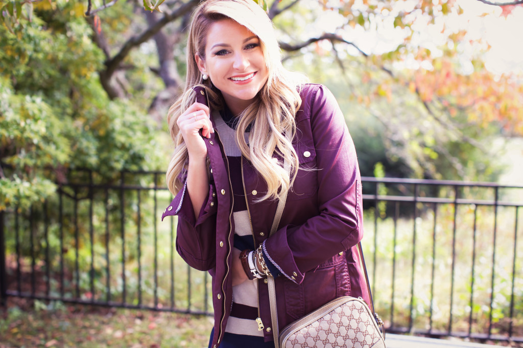 Stripe Dress with J.Crew Field Jacket and Tory Burch Riding Boots-12