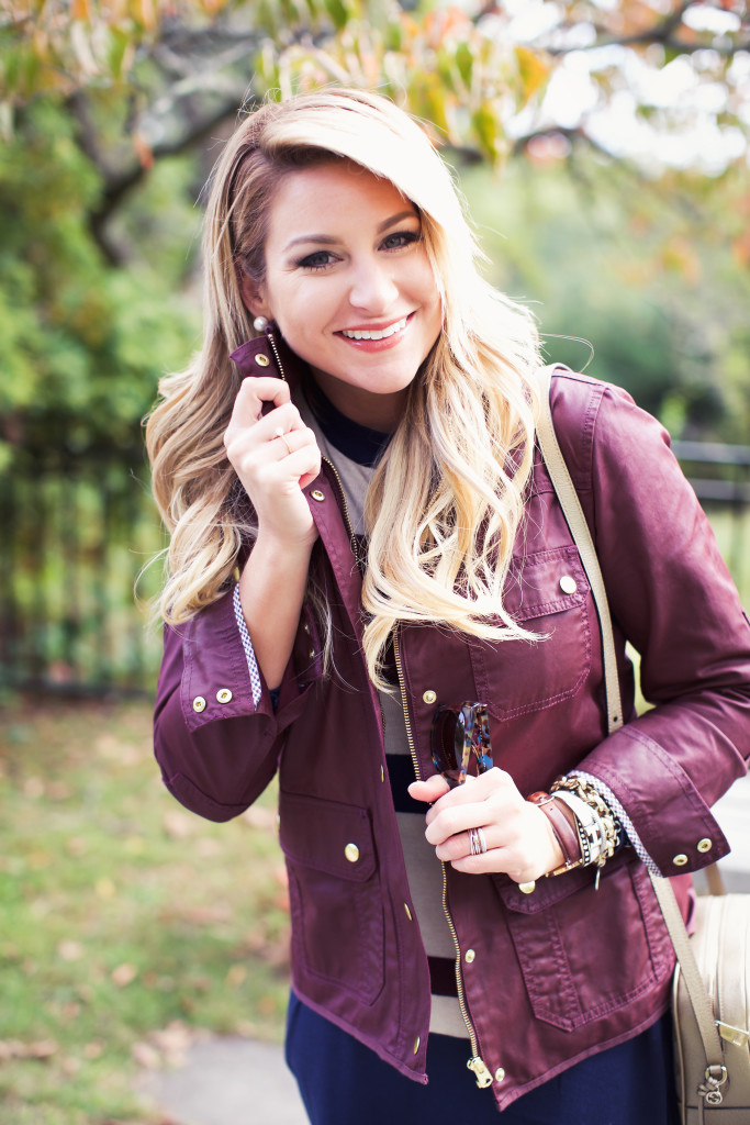 Stripe Dress with J.Crew Field Jacket and Tory Burch Riding Boots-6