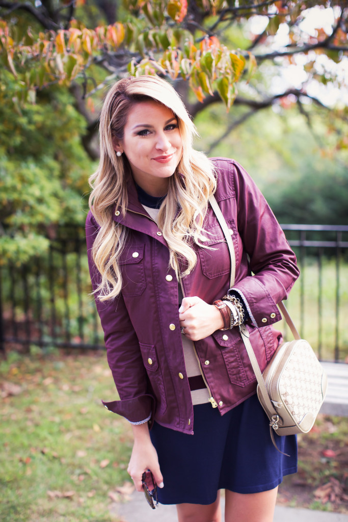 Stripe Dress with J.Crew Field Jacket and Tory Burch Riding Boots-7