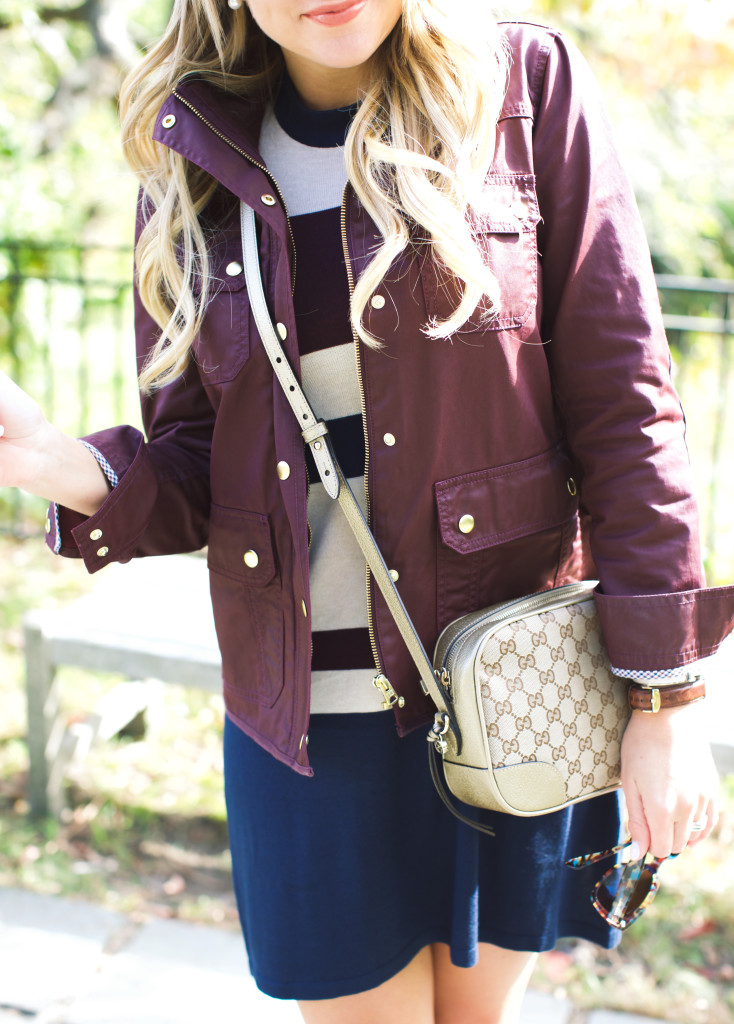 Stripe Dress with J.Crew Field Jacket and Tory Burch Riding Boots-9