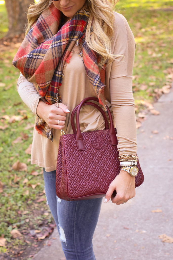 tory burch marion red agate handbag with the perfect plaid scarf nordstrom prada sunglasses with dolce vita grayed boots_-10