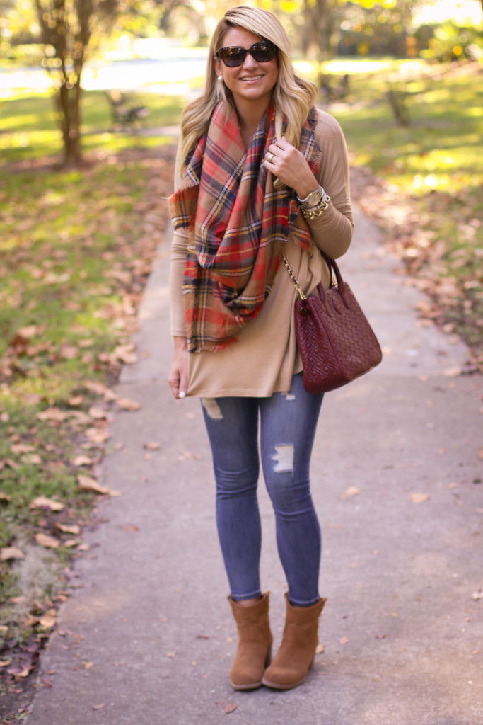 tory burch marion red agate handbag with the perfect plaid scarf nordstrom prada sunglasses with dolce vita grayed boots_-12