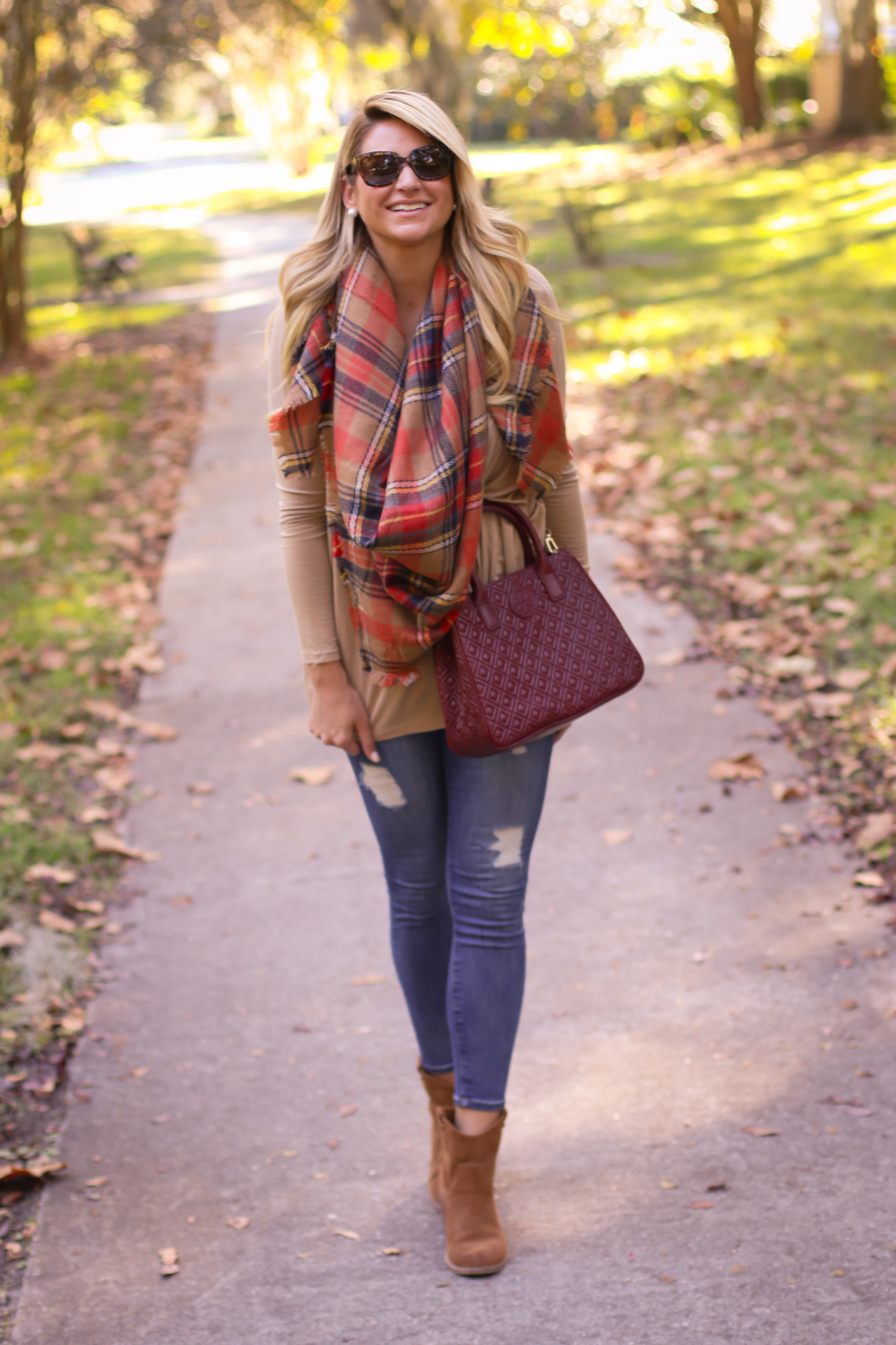 plaid scarf with booties outfit, Frye Jenny cut stud short booties, Louis  Vuitton vintage Passy bag, blanket scarf outfit - Meagan's Moda