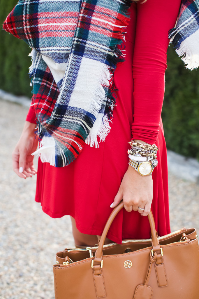 Christmas Outfit Idea Christmas Plaid Scarf with Over the Knee Boots_-12