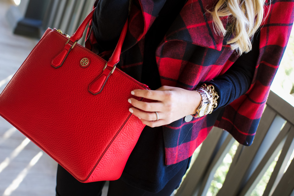 Christmas Outfit Idea Red Buffalo Plaid Jacket Over the Knee Boots_-13