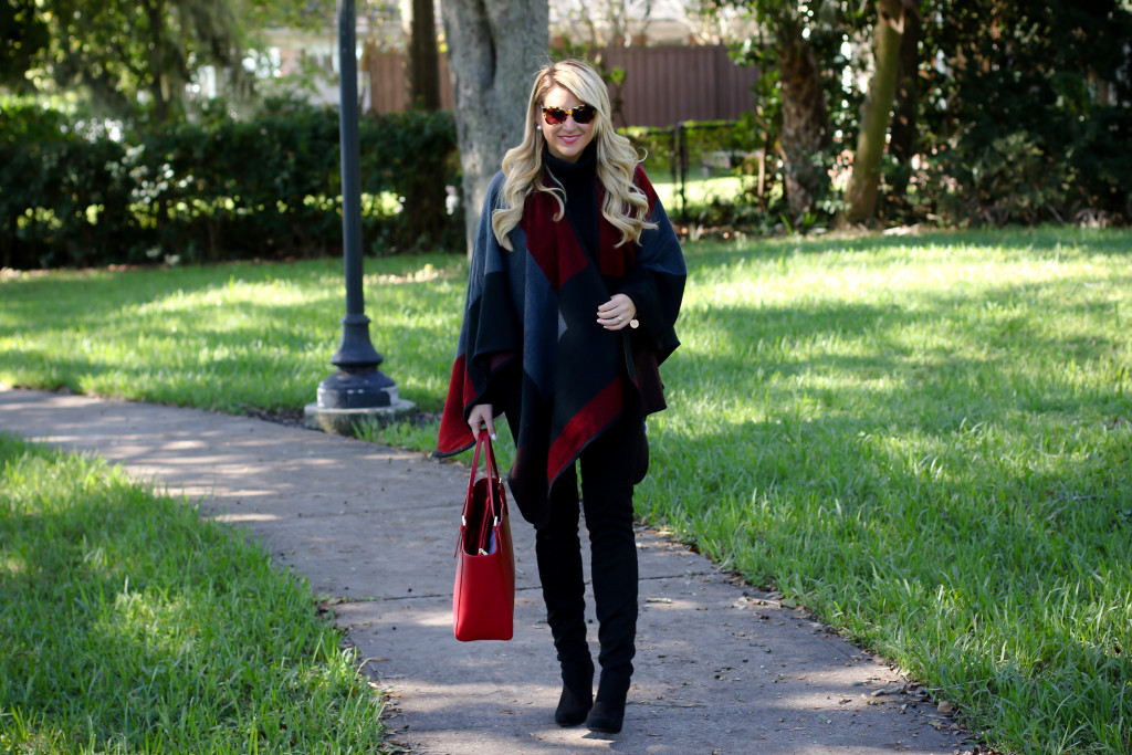 Christmas Outfit Idea Red Buffalo Plaid Jacket Over the Knee Boots_-14