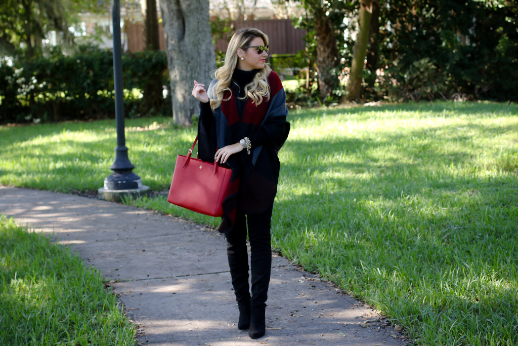 Christmas Outfit Idea Red Buffalo Plaid Jacket Over the Knee Boots_-15