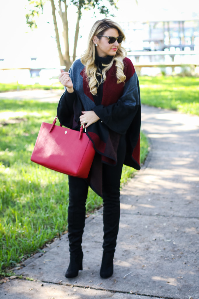 Christmas Outfit Idea Red Buffalo Plaid Jacket Over the Knee Boots_-3