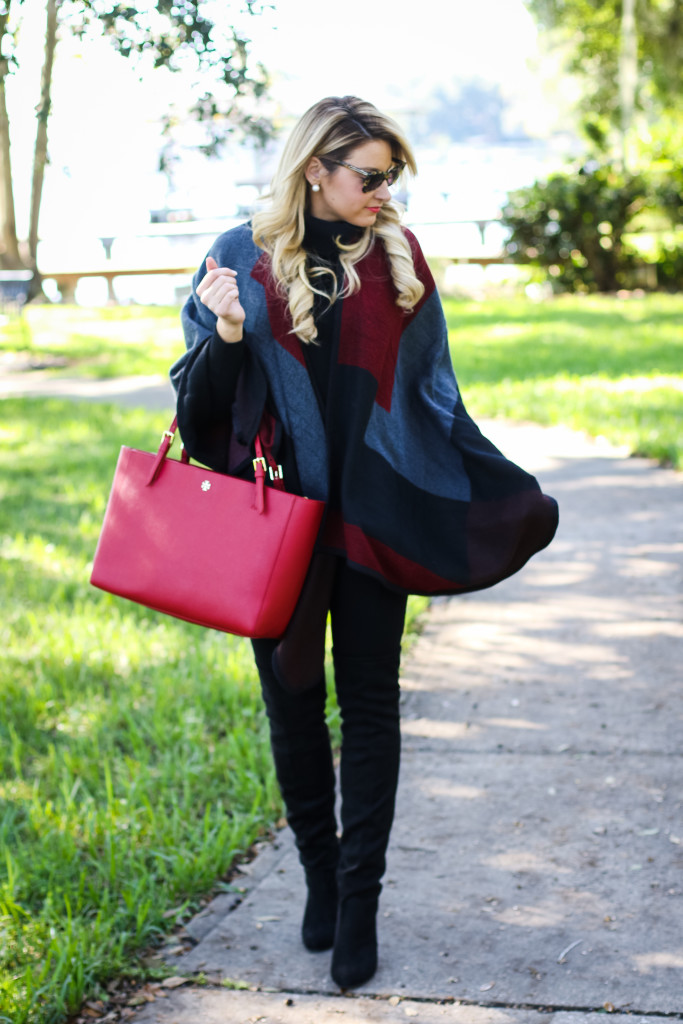 Christmas Outfit Idea Red Buffalo Plaid Jacket Over the Knee Boots_-4