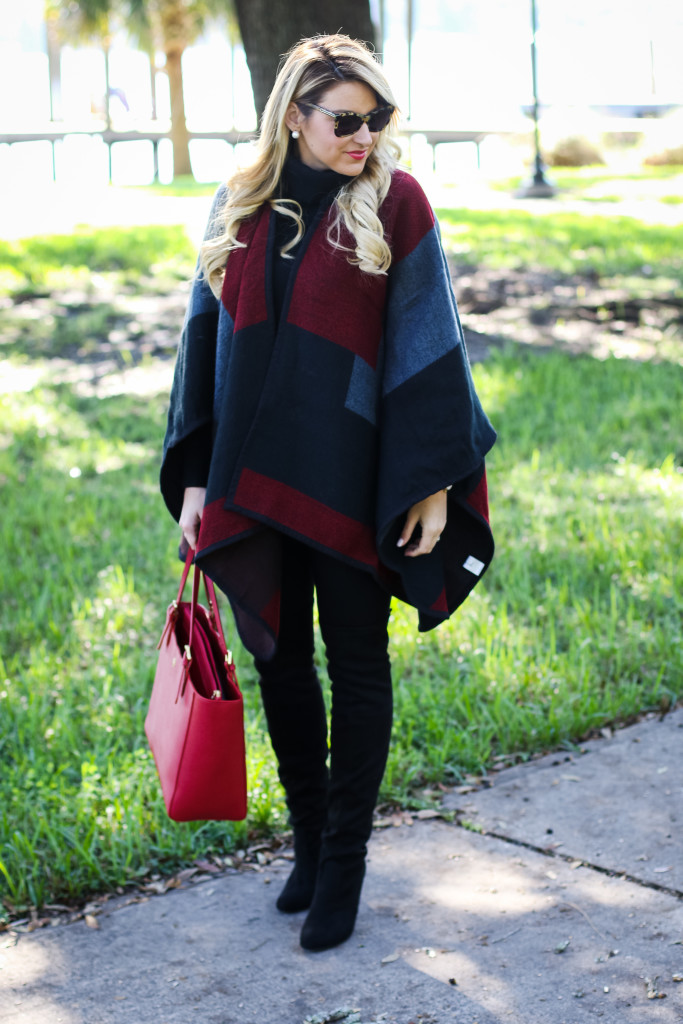 Christmas Outfit Idea Red Buffalo Plaid Jacket Over the Knee Boots_-6
