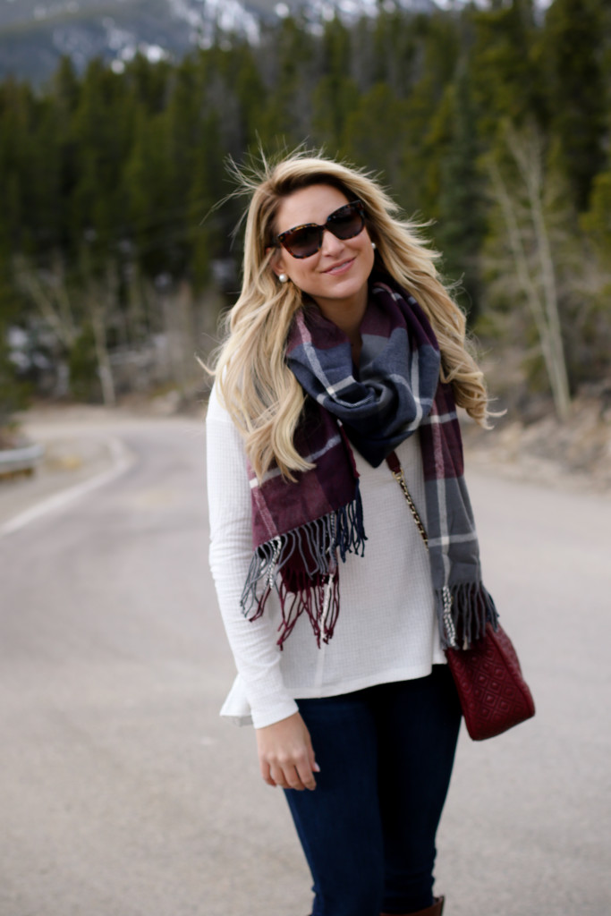 tory burch marion red agate handbag with the perfect plaid scarf nordstrom prada sunglasses with dolce vita grayed boots_-2