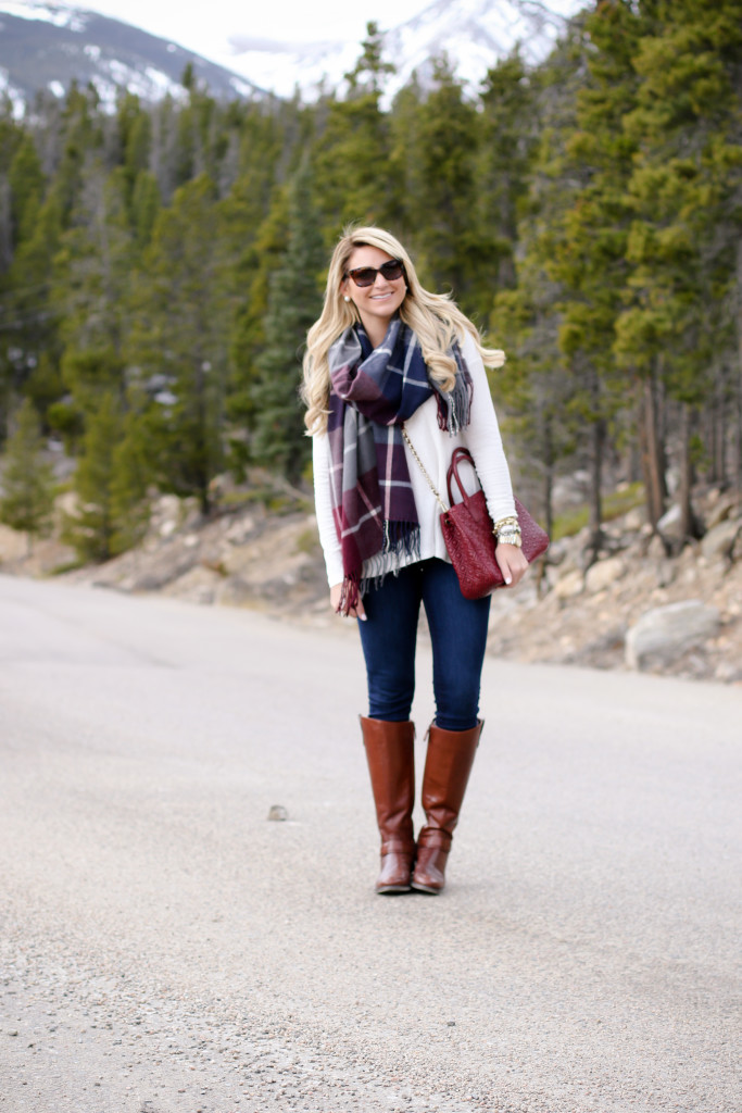 tory burch marion red agate handbag with the perfect plaid scarf nordstrom prada sunglasses with dolce vita grayed boots_-4