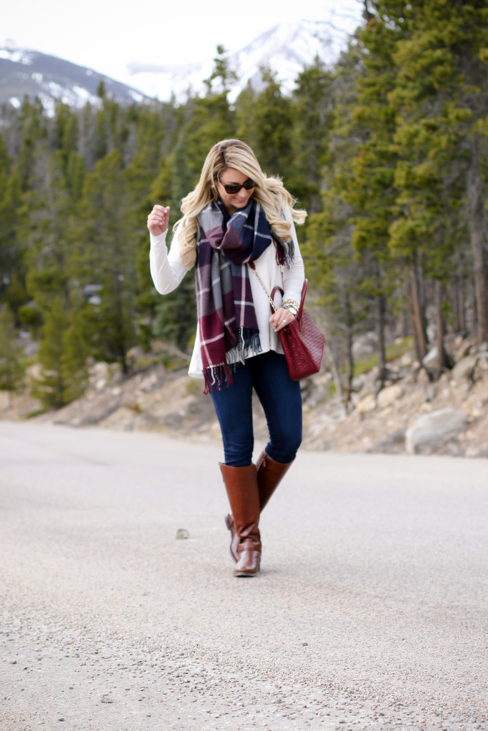 tory burch marion red agate handbag with the perfect plaid scarf nordstrom prada sunglasses with dolce vita grayed boots_-5