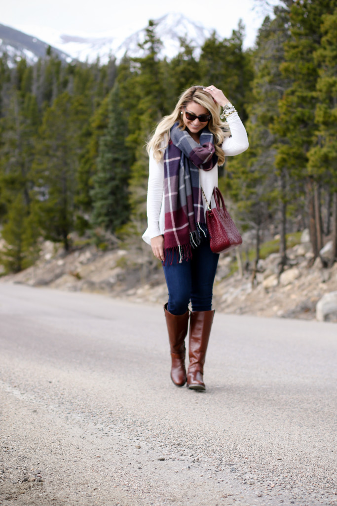 tory burch marion red agate handbag with the perfect plaid scarf nordstrom prada sunglasses with dolce vita grayed boots_-6